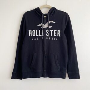 Y2K Hollister Logo Zip Up Hoodie Women Sz XS Blue Coastal Surf California Grunge